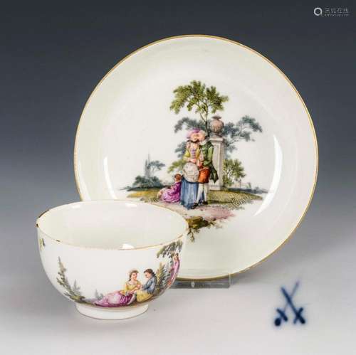 TASSE MIT WATTEAU-MALEREI. MEISSEN.