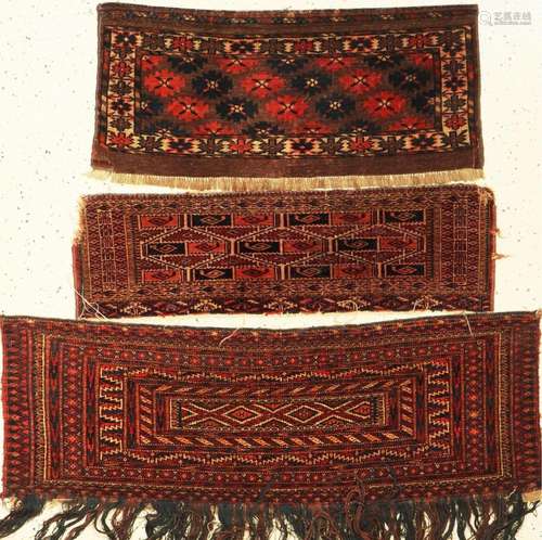 3 antique Torbas, Turkmenistan, 19th century, wool on