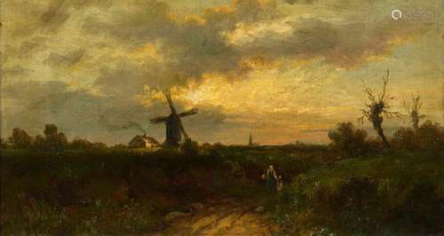 THIEME, FRIEDRICH. ABENDLANDSCHAFT MIT STAFFAGE.