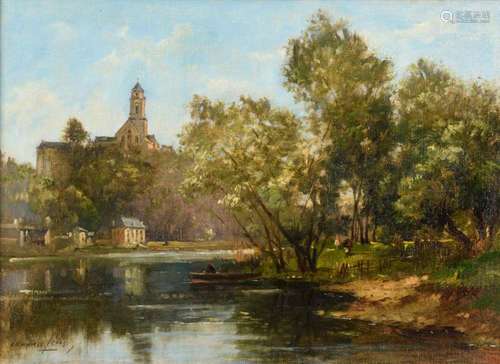 LEVIS, MAURICE (1860 PARIS - 1940). FLUSSLANDSCHAFT MIT ANGL...