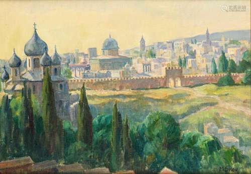 SKOV, MARIUS (1885 SKODEBERG - 1964). BLICK AUF JERUSALEM VO...