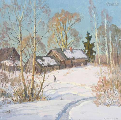 RUSSISCHER MALER: SONNIGE WINTERLANDSCHAFT