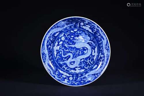 A BLUE AND WHITE 'DRAGON' DISH.MARK OF TONGZHI