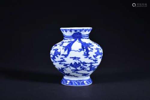 A BLUE AND WHITE 'BAT' WALL VASE.MARK OF QIANLONG