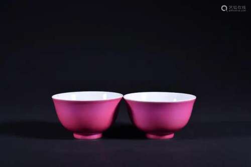 A PAIR OF RUBY-GLAZED BOWLS MARK OF YONGZHENG