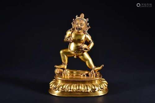 A GILT-BRONZE FIGURE OF VAISHRAVANA.QING PERIOD