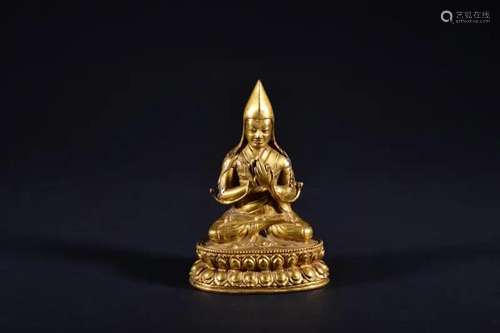 A GILT-BRONZE FIGURE OF TSONGKHAPA.QING PERIOD