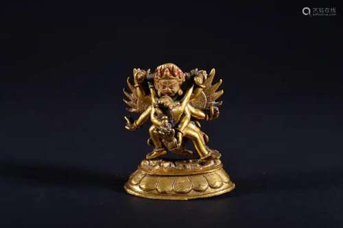 A GILT-BRONZE FIGURE OF YAMANTAKA.QING PERIOD