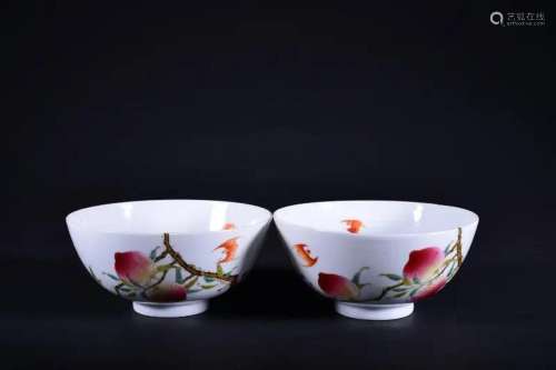 A PAIR OF FAMILLE-ROSE 'PEACH' BOWLS.MARK OF YONGZHE...