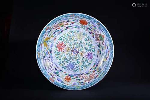 A LARGE DOUCAI DISH.MARK OF QIANLONG