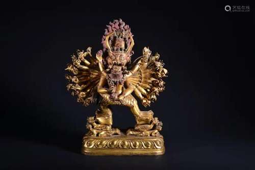 A GILT-BRONZE FIGURE OF YAMANTAKA.QING PERIOD