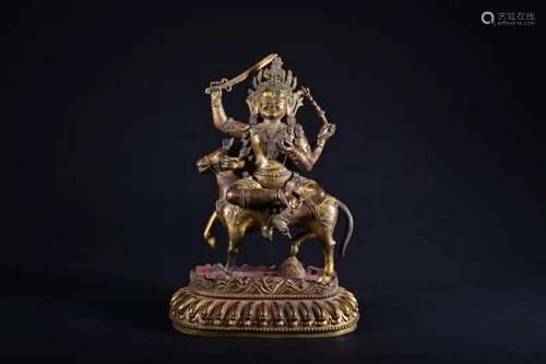 A GILT-BRONZE FIGURE OF PALDEN LHAMO.MING PERIOD