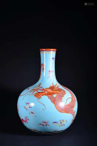A LARGE TURQUOISE GROUND COPPER-RED 'DRAGON' VASE.MA...