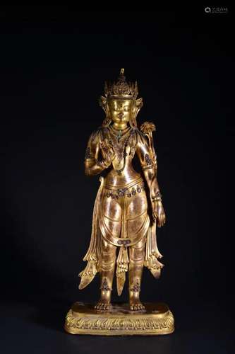 A LARGE GILT-BRONZE FIGURE OF MAITREYA.MING PERIOD