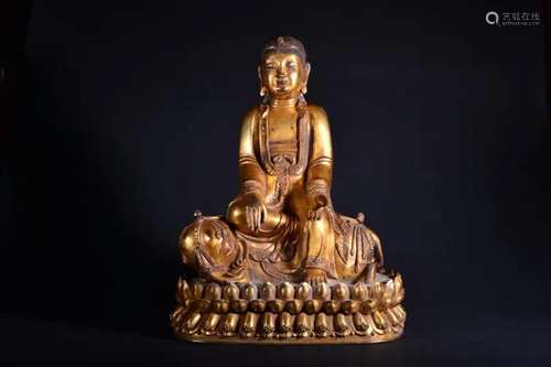 A LARGE GILT-BRONZE FIGURE OF SAMANTABHADRA.MING PERIOD