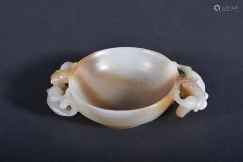 A CARVED JADE 'DRAGON' DISH.QING PERIOD