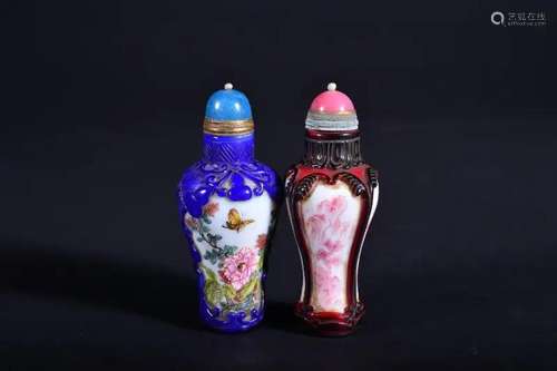 TWO BEIJING GLASS SNUFF BOTTLE.MARK OF QIANLONG