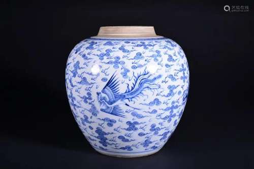 A BLUE AND WHITE 'PHOENIX' JAR.QING PERIOD