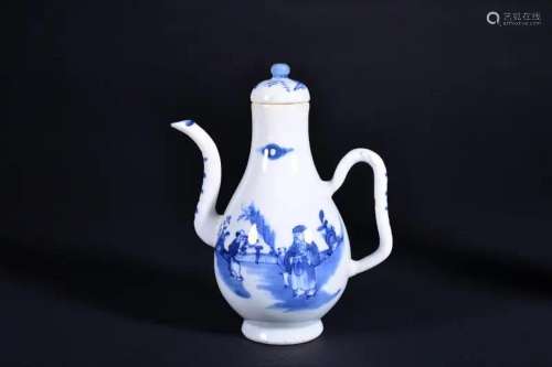 A BLUE AND WHITE WINE POT AND COVER.QING PERIOD