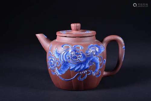 A PAINTED YIXING TEAPOT AND COVER.QING PERIOD