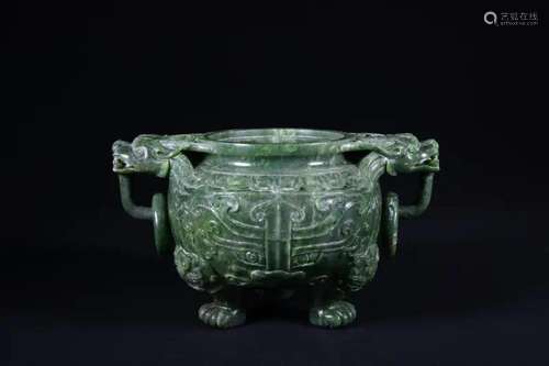 A CARVED SPINACH-JADE CENSER