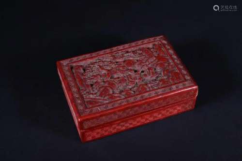 A ACARVED CINNABAR LACQUER BOX AND COVER.QING PERIOD