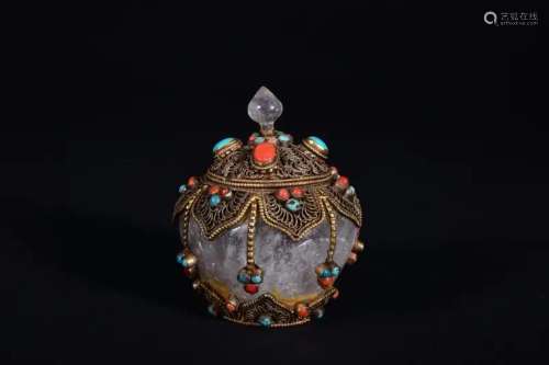 A GEM'S INLAID CRYSTAL BOX AND COVER.QING PERIOD