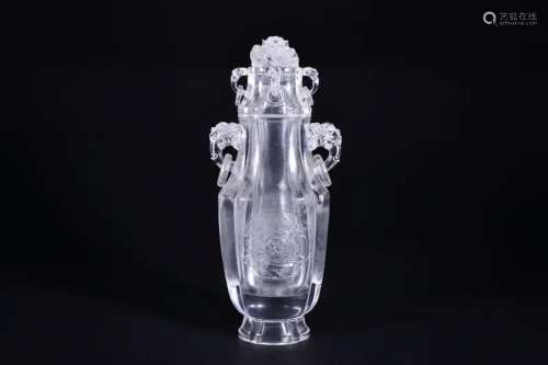A CARVED CRYSTAL 'DRAGON' VASE AND COVER