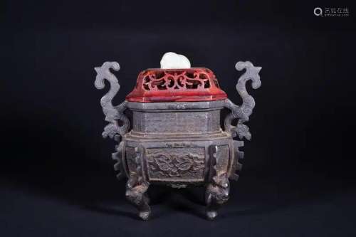 A BRONZE CENSER AND COVER.QING PERIOD