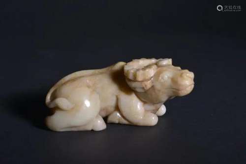 A CARVED JADE BUFFALO.QING PERIOD