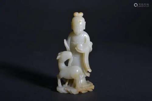A CARVED WHITE JADE BEAUTY.QING PERIOD