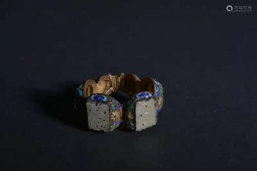 A WHITE JADE -INLAID SILVER BRACELET.QING PERIOD
