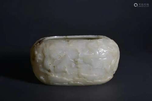 A LARGE WHITE JADE 'DRAGON' WASHER.MARK OF QIANLONG