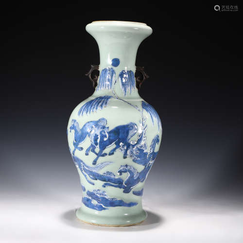 Blue and White Horse Vase