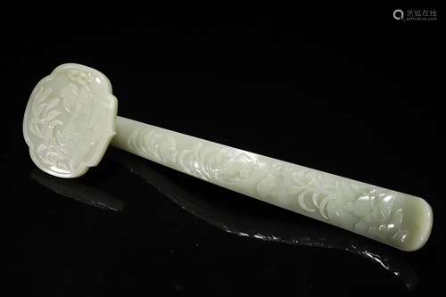 Carved White Jade Ruyi Scepter