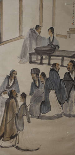 Chinese Figure Painting Scroll, Fu Baoshi Mark