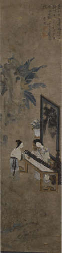 Chinese Figure Painting On Silk, Tang Yin Mark