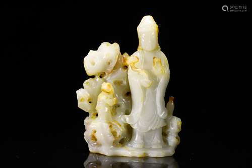 Carved White Jade Figure Guanyin