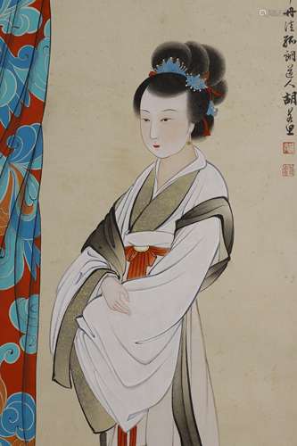 Chinese Figure Painting Scroll, Hu Ruosi Mark