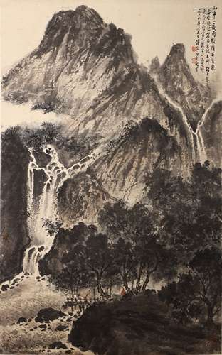 Chinese Landscape Painting Scroll, Fu Baoshi Mark