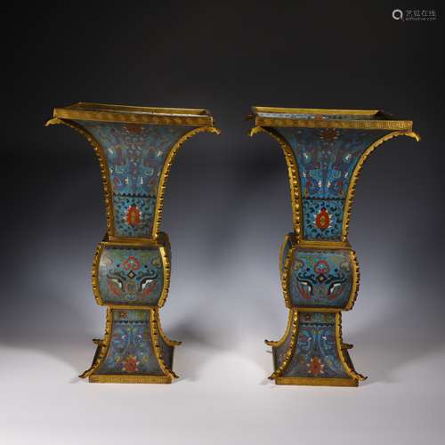 Pair of Cloisonne Enamel Gu Vases