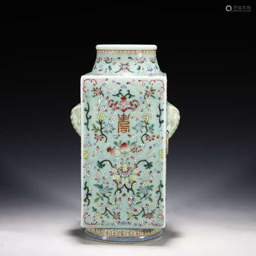 Celadon Glaze Famille Rose Cong-Form Zun