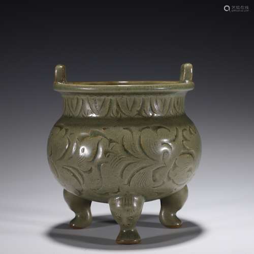 Yaozhou Kiln Floral Tripod Censer