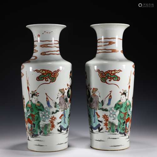 Pair of Wucai Glaze Figures Vases