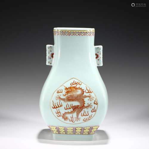 Celadon Glaze and Iron-Red Glaze Dragon Zun