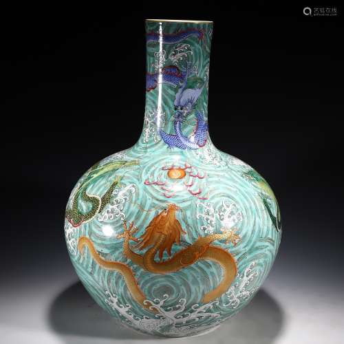 Turquoise Glaze Dragon Bottle Vase