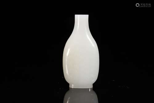 Carved White Jade Inscribed Snuff Bottle