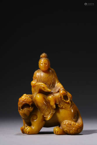 Carved Tianhuang Stone Figure of Manjushri