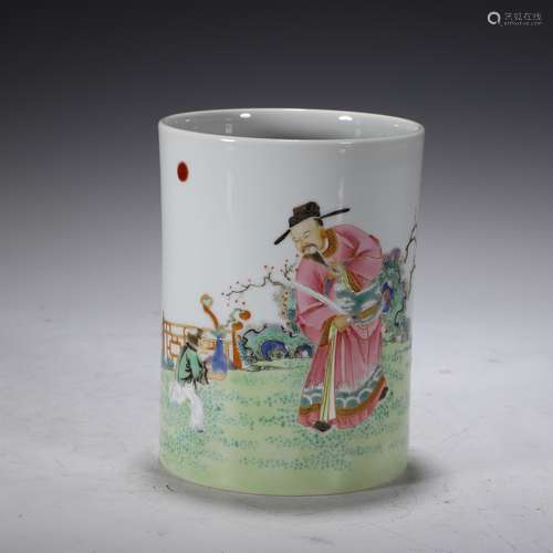 Famille Rose Figure Brush Pot