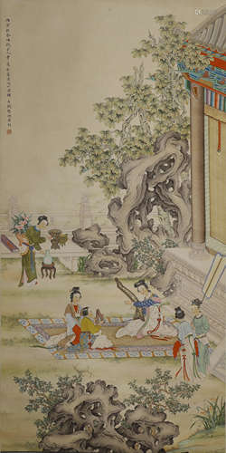 Chinese Figure Painting Paper Scroll, Huang Jun Mark